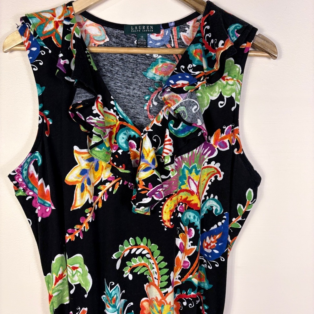 Ralph Lauren Black Floral Sleeveless Dress Resort Colorful Beach Vacation - Picture 2 of 13